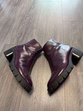 Coach Purple Leather Ankle Bootie Block Heel Zip Lined Women's Size 7.5